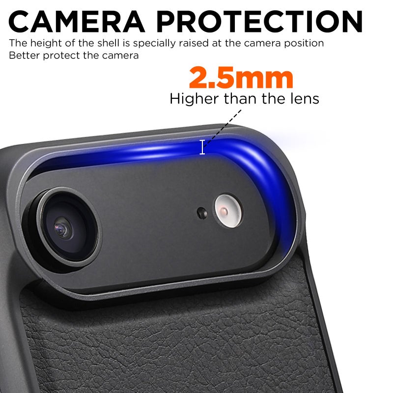 Suteni For Iphone Air G5 Litchi Leather Magnetic Magsafe Phone Case(Black) - Image 3