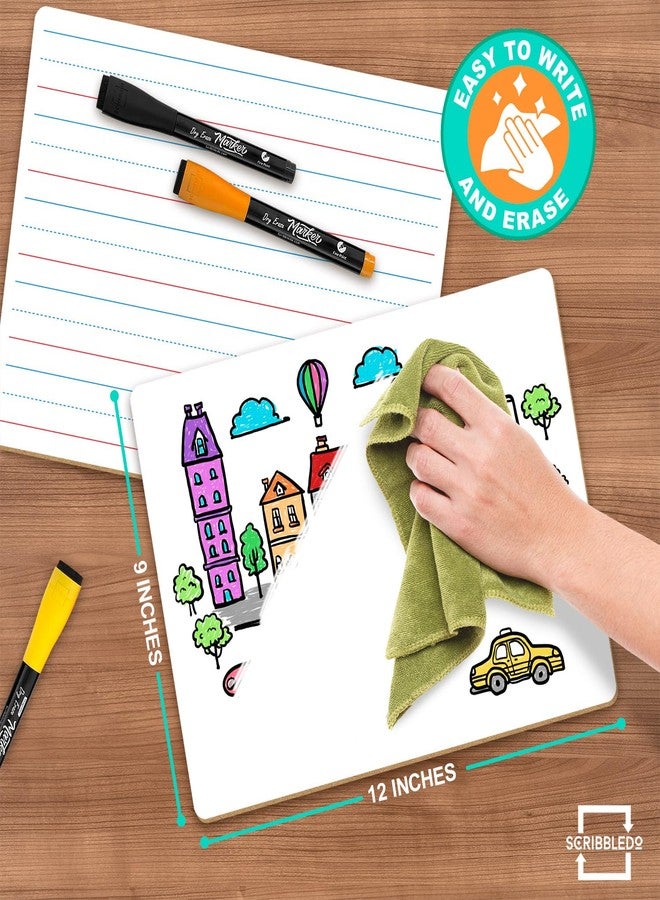 Scribbledo 5 Pack Lined Dry Erase Boards, Double Sided White Board with Lines, Handheld Lined Dry Erase Boards for Students, Whiteboards with Lines for Classroom, Home, and Office - Image 2
