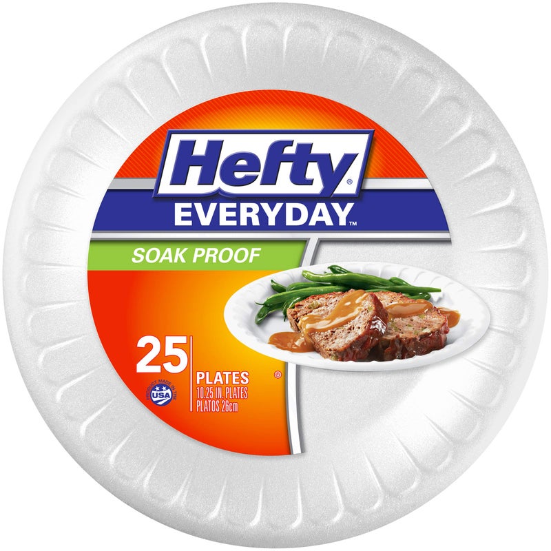Hefty Everyday Foam Plates, 10 1/4 Inch Round, 25 Count (Pack of 10) Total 250 Count - Image 1