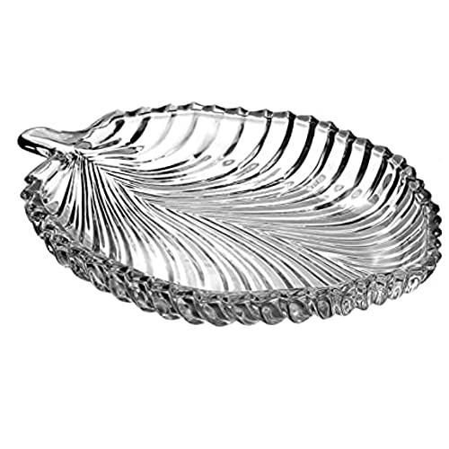 Kosh- Stylish Modern Elegant Transparent Crystal Lightweight Durable Glass 20 cm Leaf Plate for Serving Dry Fruits, Snacks, Candy Ice Cream Sweets and Decoration -1 Piece - Image 1