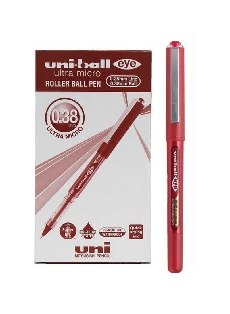 Uniball 12-Piece Eye Ultra Micro Roller Pen 0.38mm Tip Red Ink  - Image 1