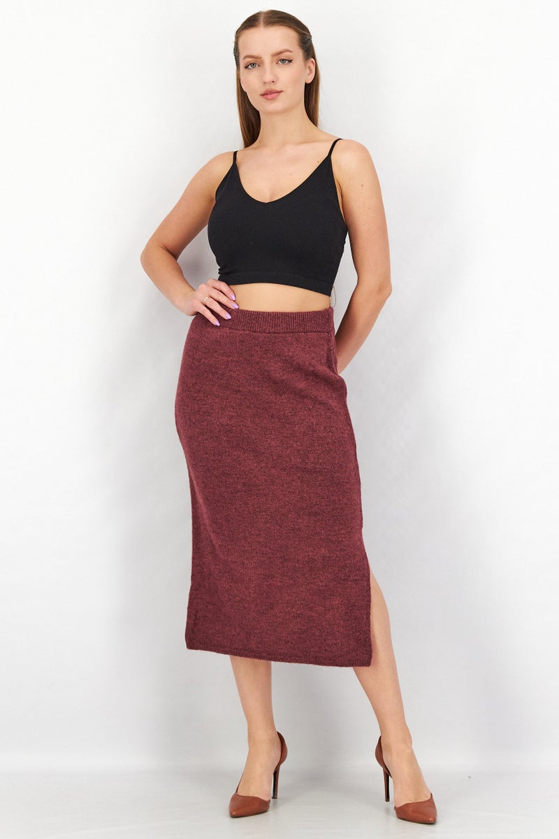 NA-KD Women Textured Midi Skirt, Maroon - Image 3