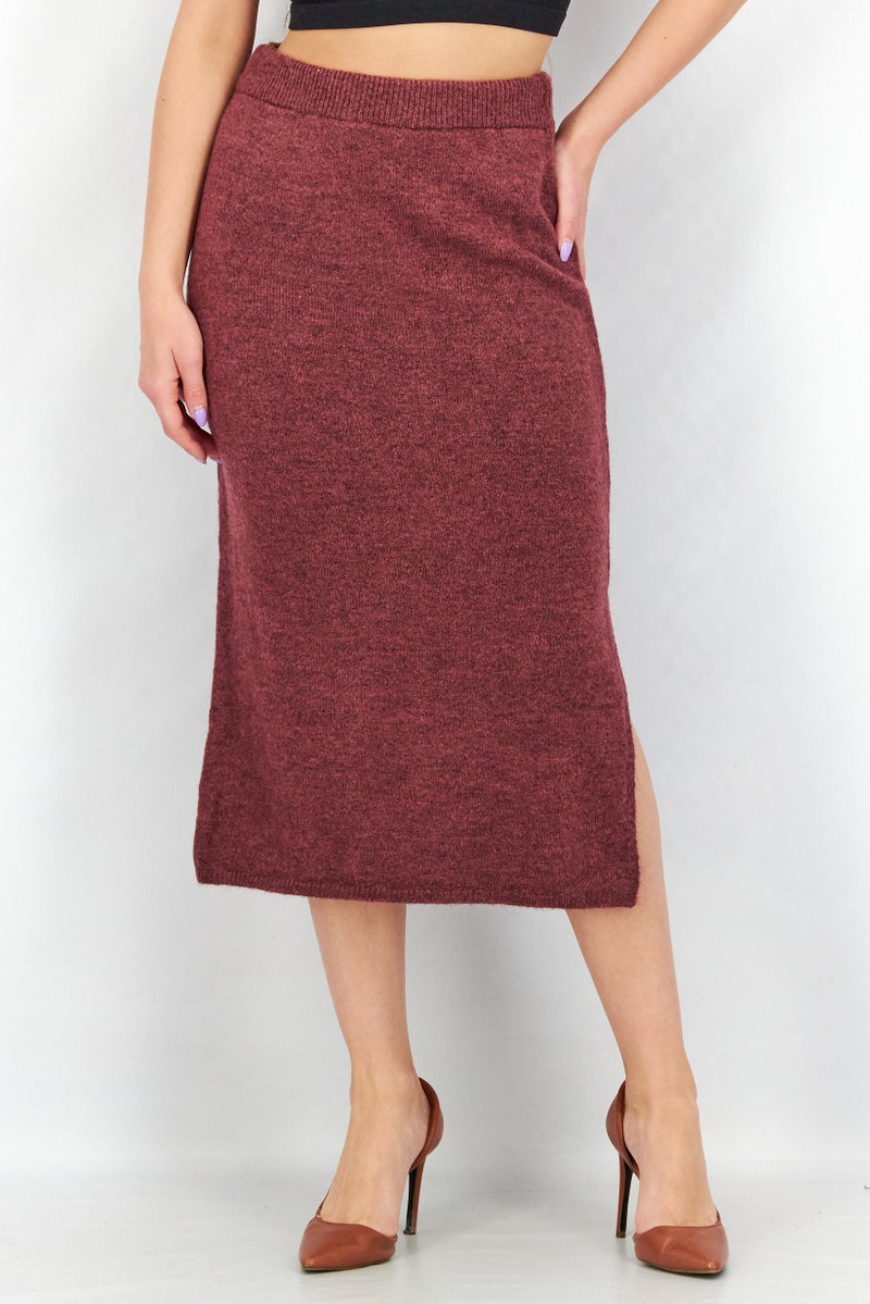 NA-KD Women Textured Midi Skirt, Maroon - Image 1