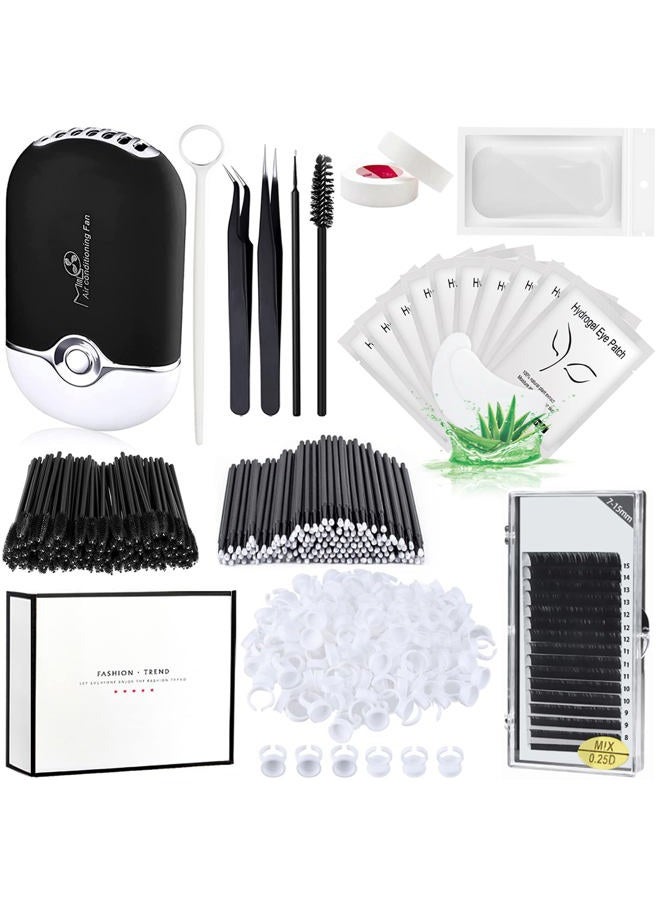 QUKLOGEN Eyelash Extension Supplies Kit with Individual Lash 0.07D Curl Mix 7-15mm USB Lash Fan Dryer Gel Patch Silicone Holder Pad Tweezers Mirror Disposable Mascara Brush Mini Applicator Glue Ring Tapes - Image 1
