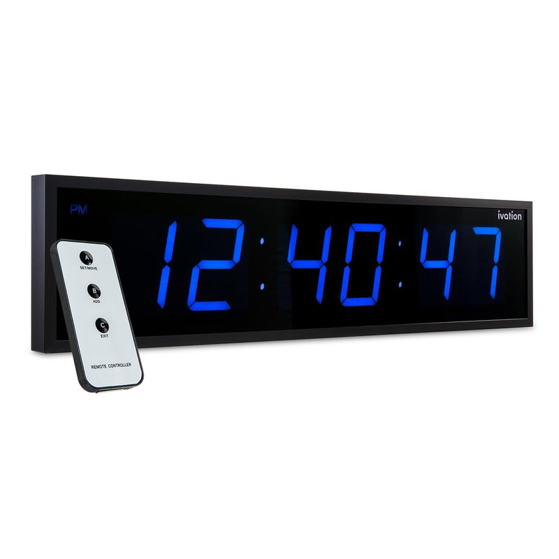 Ivation Huge Large Big Oversized Digital LED Clock  Shelf or Wall Mount 30 Inches Wide Blue  6Level Brightness Mounting Holes  Hardware