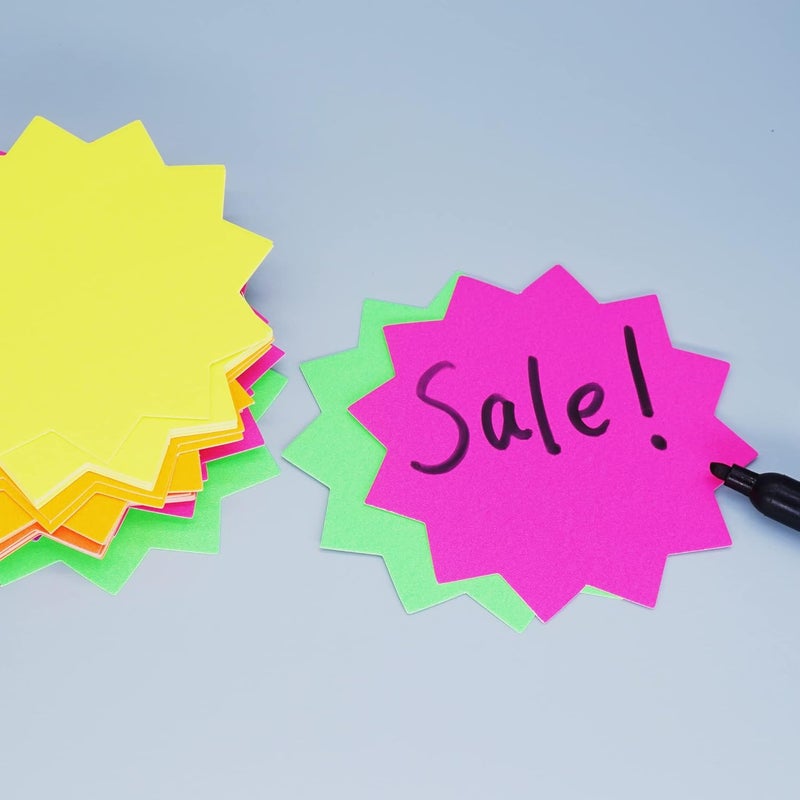 LinQuick 5x5 Inch 60Pieces Fluorescent Neon Signs,Burst Star Signs for Retail,Cutouts Bulletin Board Decorations,Garage Sale Supplies Sign,Yard Sale Supplies Price Tags Signs,Poster Board Decorations - Image 5