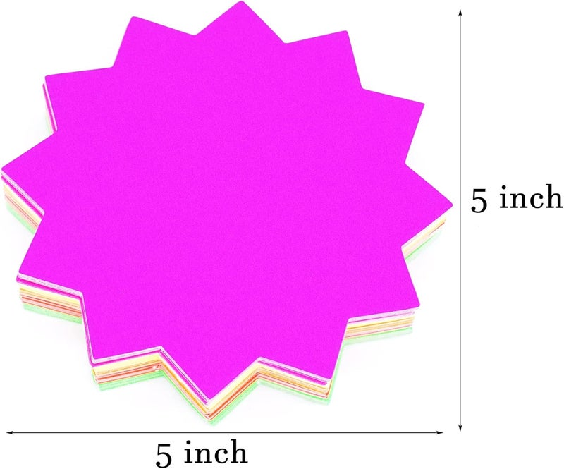 LinQuick 5x5 Inch 60Pieces Fluorescent Neon Signs,Burst Star Signs for Retail,Cutouts Bulletin Board Decorations,Garage Sale Supplies Sign,Yard Sale Supplies Price Tags Signs,Poster Board Decorations - Image 2