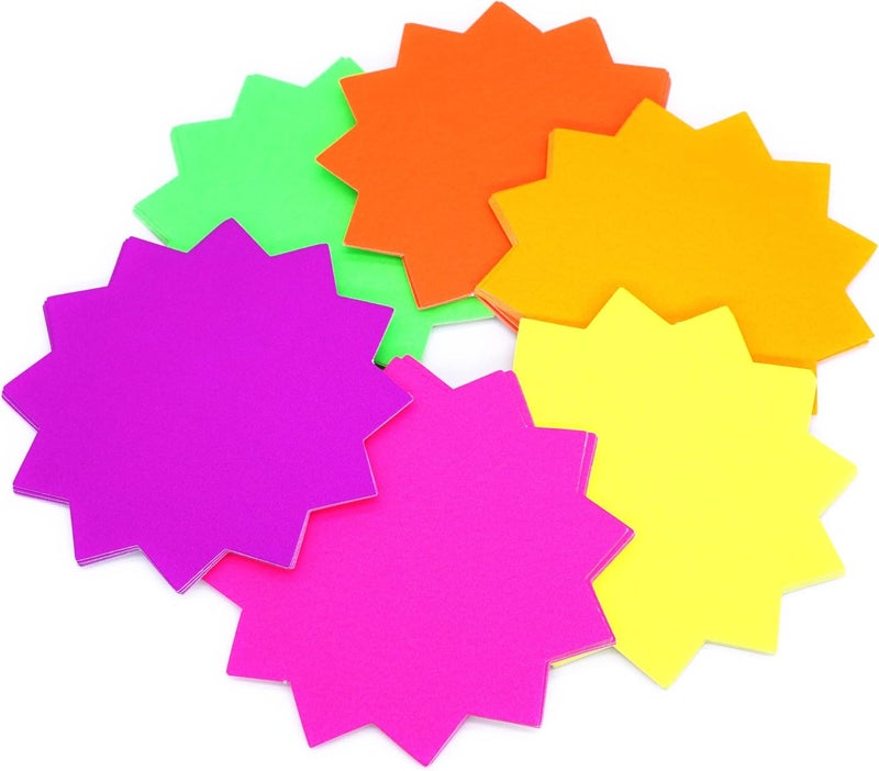 LinQuick 5x5 Inch 60Pieces Fluorescent Neon Signs,Burst Star Signs for Retail,Cutouts Bulletin Board Decorations,Garage Sale Supplies Sign,Yard Sale Supplies Price Tags Signs,Poster Board Decorations - Image 3
