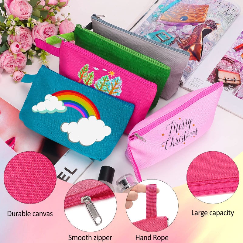 Sinzip 10 Pieces Cotton Canvas Makeup Bag with Bottom and Strap, Multi-Purpose Cosmetic Bag with Zipper Travel Toiletry Pouch, Blank DIY Craft Bag Pencil Bag (Multicolor 02, XS) (MN-WB07) - Image 2