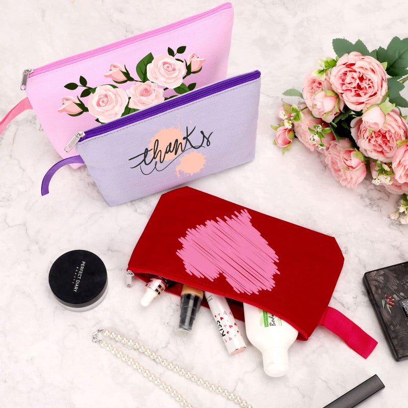 Sinzip 10 Pieces Cotton Canvas Makeup Bag with Bottom and Strap, Multi-Purpose Cosmetic Bag with Zipper Travel Toiletry Pouch, Blank DIY Craft Bag Pencil Bag (Multicolor 02, XS) (MN-WB07) - Image 4