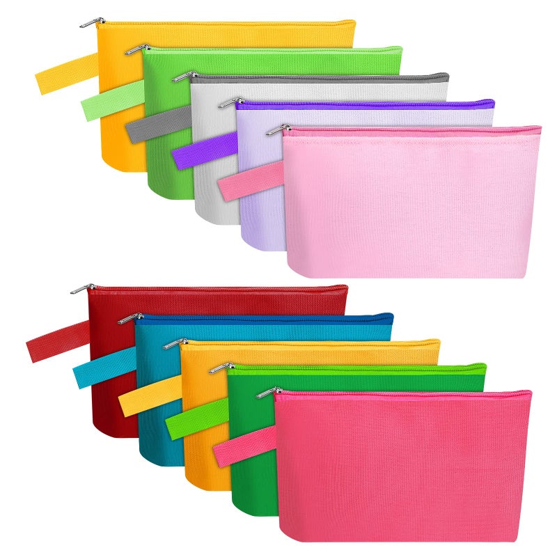 Sinzip 10 Pieces Cotton Canvas Makeup Bag with Bottom and Strap, Multi-Purpose Cosmetic Bag with Zipper Travel Toiletry Pouch, Blank DIY Craft Bag Pencil Bag (Multicolor 02, XS) (MN-WB07) - Image 1