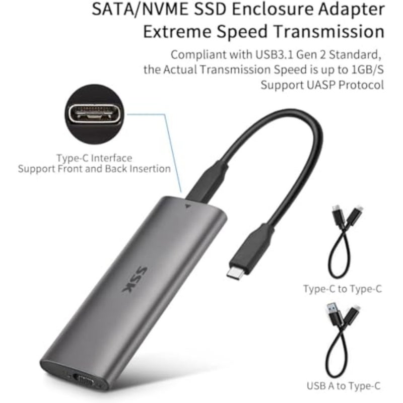 حاوية NVMe SATA SSD لسطح المكتب/الكمبيوتر المحمول، ألومنيوم أسود، تركيب بدون أدوات، سرعة SATA 10 جيجابت في الثانية PCIe 6 جيجابت في الثانية، دعم UASP TRIM، توافق 2230-2280 مم، مؤشر LED - Image 3