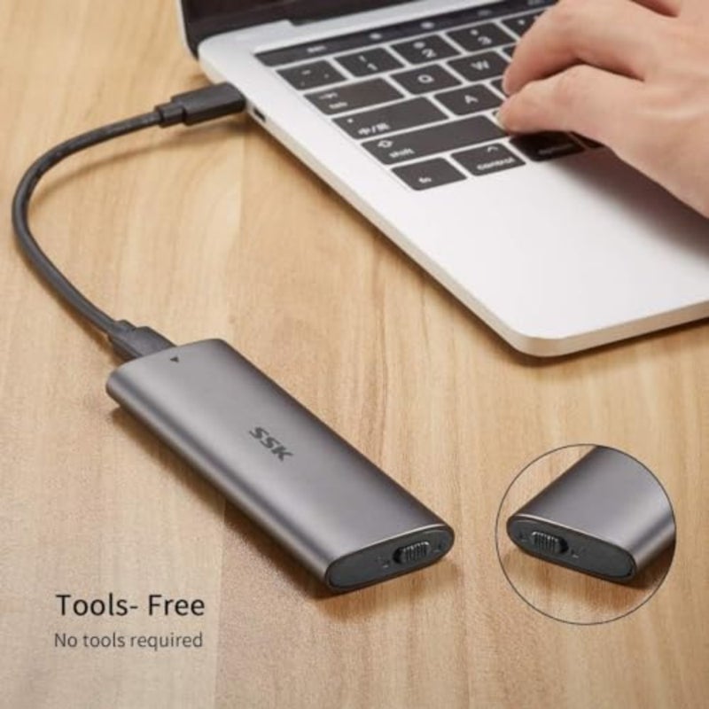 حاوية NVMe SATA SSD لسطح المكتب/الكمبيوتر المحمول، ألومنيوم أسود، تركيب بدون أدوات، سرعة SATA 10 جيجابت في الثانية PCIe 6 جيجابت في الثانية، دعم UASP TRIM، توافق 2230-2280 مم، مؤشر LED - Image 4