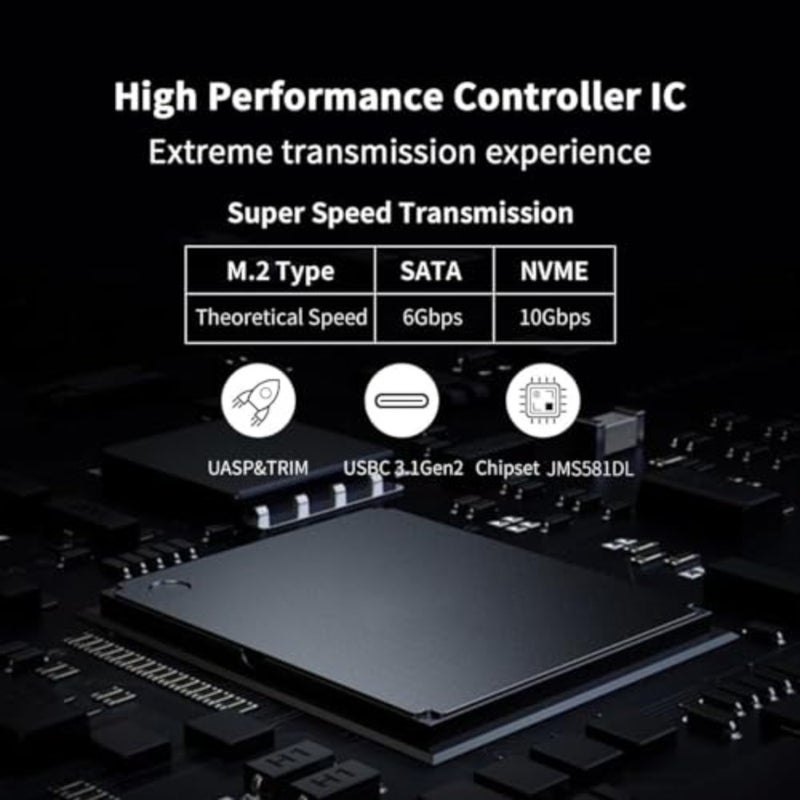 حاوية NVMe SATA SSD لسطح المكتب/الكمبيوتر المحمول، ألومنيوم أسود، تركيب بدون أدوات، سرعة SATA 10 جيجابت في الثانية PCIe 6 جيجابت في الثانية، دعم UASP TRIM، توافق 2230-2280 مم، مؤشر LED - Image 5