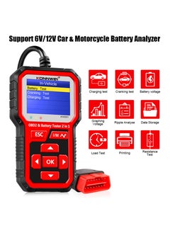 Konnwei KW681 Car & Motorcycle Battery Tester OBDII Diagnostic Scan  - Image 5