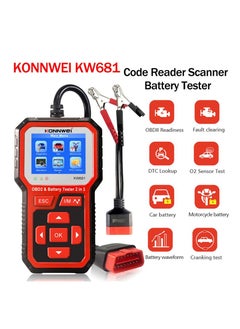 Konnwei KW681 Car & Motorcycle Battery Tester OBDII Diagnostic Scan  - Image 2
