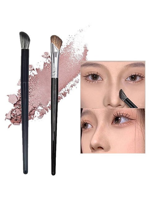 Nose Contouring Brush - 2PCS Upgraded Sickle Nose Contour Brush Pro Angled Face Contouring Brush, Slanted Highlight Blush powder Brush for Nose Eyeshadow Makeup Brush