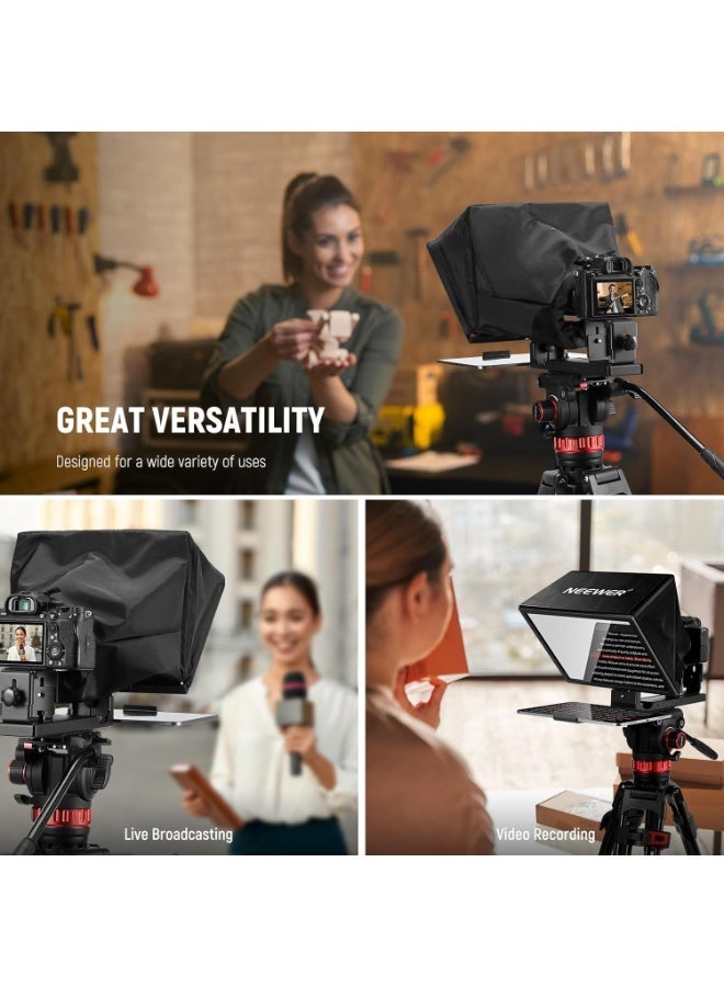 NEEWER BASICS X12B Aluminium Alloy Liftable Teleprompter 12 Inch for iPad Tablet Phone DSLR Camera, Remote Control & App Control, Compatible with iOS Android, Pro for Online Lessons Live Streaming - Image 4