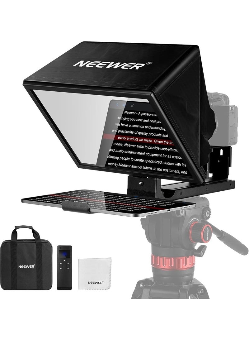 NEEWER BASICS X12B Aluminium Alloy Liftable Teleprompter 12 Inch for iPad Tablet Phone DSLR Camera, Remote Control & App Control, Compatible with iOS Android, Pro for Online Lessons Live Streaming - Image 1