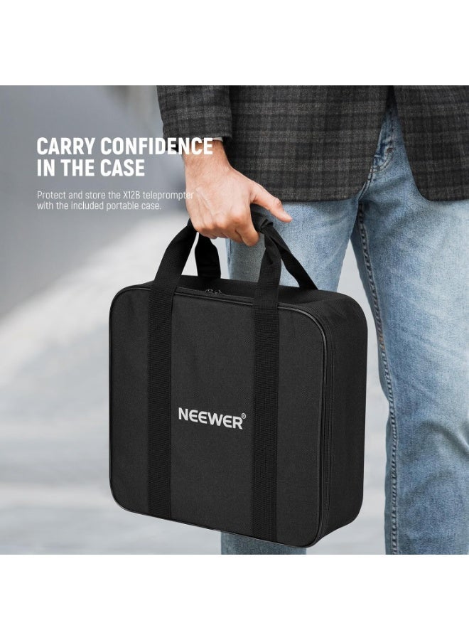 NEEWER BASICS X12B Aluminium Alloy Liftable Teleprompter 12 Inch for iPad Tablet Phone DSLR Camera, Remote Control & App Control, Compatible with iOS Android, Pro for Online Lessons Live Streaming - Image 2