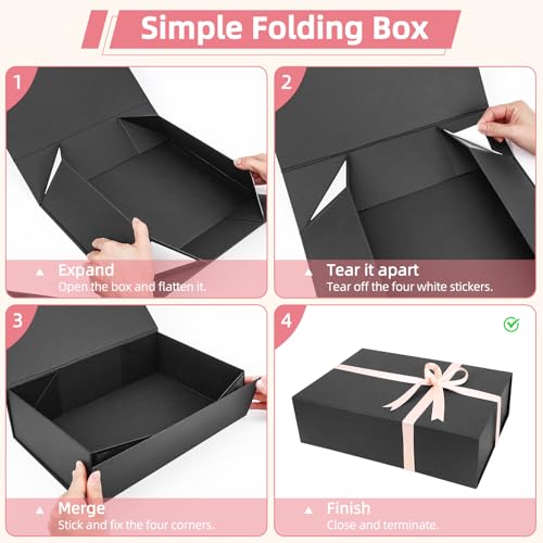 batifine Gift Box, 13x9x3.7 Inch Gift Boxes with Lids for Presents, Magnetic Large Gift Box Bridesmaid Proposal Graduation Birthday Wedding Storage Black Boxes (1 Pack) - Image 3