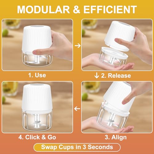 Hviww 100+250+400ML Electric Garlic Chopper, 6 Blades Garlic Mincer, Mini USB Portable Vegetable Chopper, Onion Grinder, Small Food Processor for Ginger, Chili, Fruit, Meat - Image 5