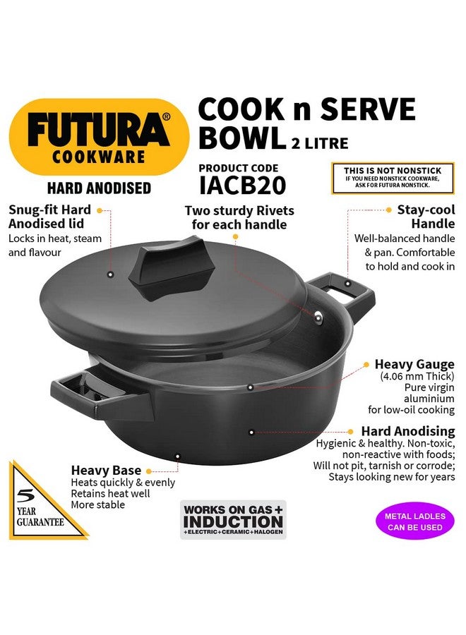 Hawkins Aluminium Futura 2 Litre Cook N Serve Bowl, Hard Anodised Saucepan and Lid, Sauce Pan for Cooking, Black Bowl for Serving, Black (Iacb20),Polished, 2 Liter - Image 2