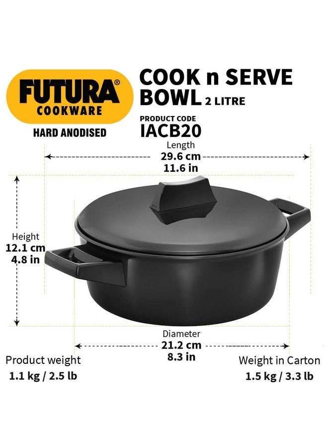Hawkins Aluminium Futura 2 Litre Cook N Serve Bowl, Hard Anodised Saucepan and Lid, Sauce Pan for Cooking, Black Bowl for Serving, Black (Iacb20),Polished, 2 Liter - Image 3