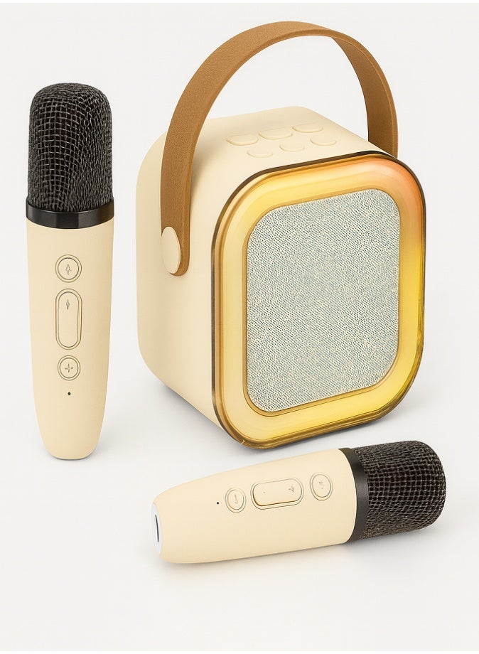 ليفي جهاز كاريوكي صغير، مكبر صوت محمول مع ميكروفونين لاسلكيين للحفلات واللعب في الهواء الطلق (بيج) - Image 1