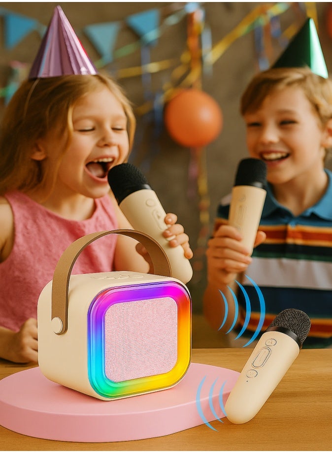 ليفي جهاز كاريوكي صغير، مكبر صوت محمول مع ميكروفونين لاسلكيين للحفلات واللعب في الهواء الطلق (بيج) - Image 3