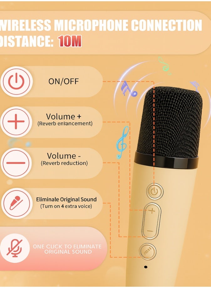ليفي جهاز كاريوكي صغير، مكبر صوت محمول مع ميكروفونين لاسلكيين للحفلات واللعب في الهواء الطلق (بيج) - Image 4