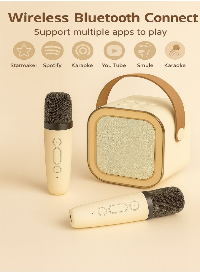 ليفي جهاز كاريوكي صغير، مكبر صوت محمول مع ميكروفونين لاسلكيين للحفلات واللعب في الهواء الطلق (بيج) - Image 5