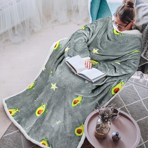 Tirrinia Sherpa Wearable Blanket With Sleeves Full Body Throw Reading Wrap TV Blankets Cozy Blanket Robe Snuggle Gift for Adult Women Men Mom Grandma