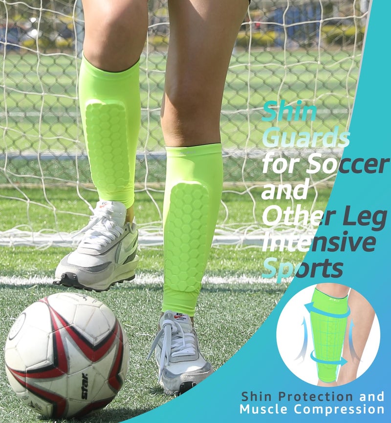 HiRui Soccer Shin Guards Shin Pads for Kids Youth Adult, Calf Compression Sleeve with Honeycomb Pads, Support for Shin Splint Baseball Boxing Kickboxing MTB, Lightweight(1PAIR)(Bright Yellow, M) - Image 2
