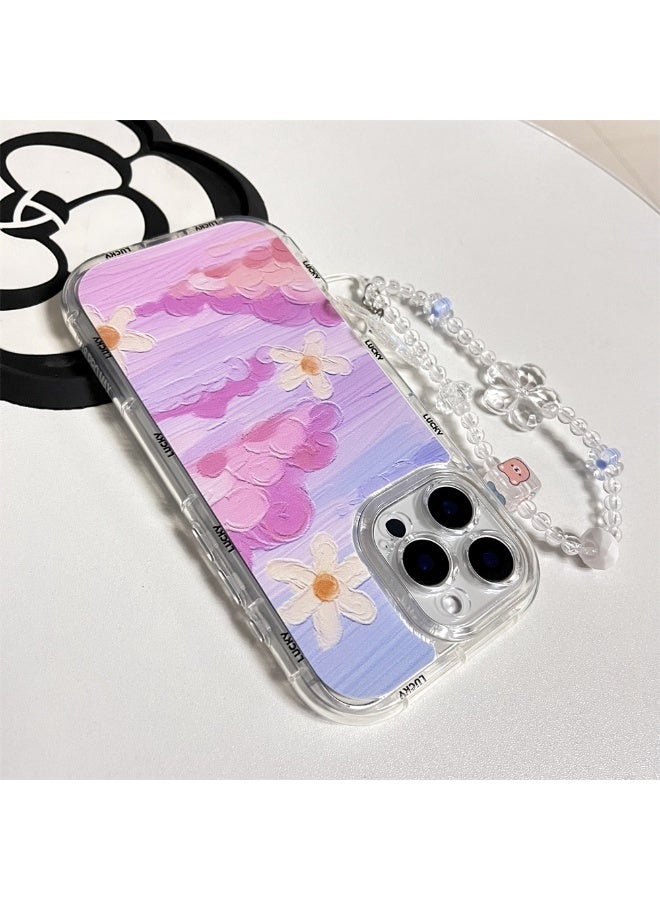 NIBEMINENT Oil Painting Flowers Protective TPU Case Cover with Chain For iPhone 14 Pro Max Clear - Image 2
