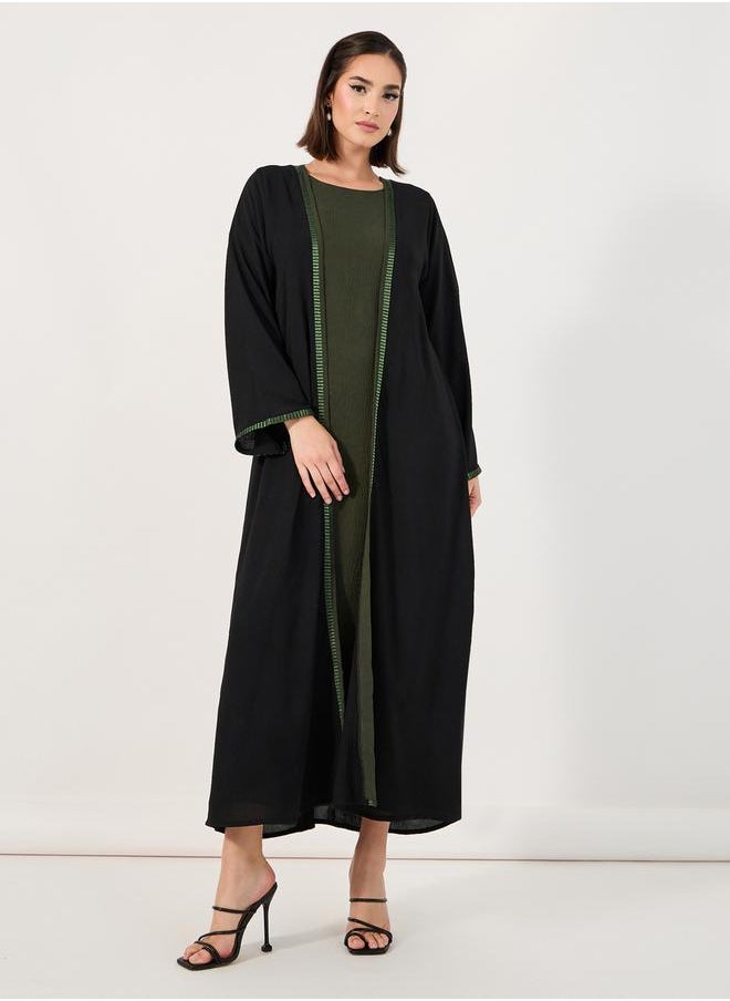 Styli Embroidery Edge Crepe Abaya with Under Dress Set  - Image 1