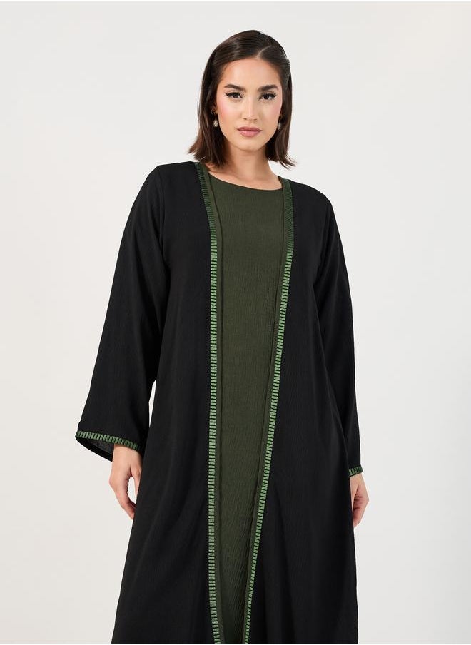 Styli Embroidery Edge Crepe Abaya with Under Dress Set  - Image 2