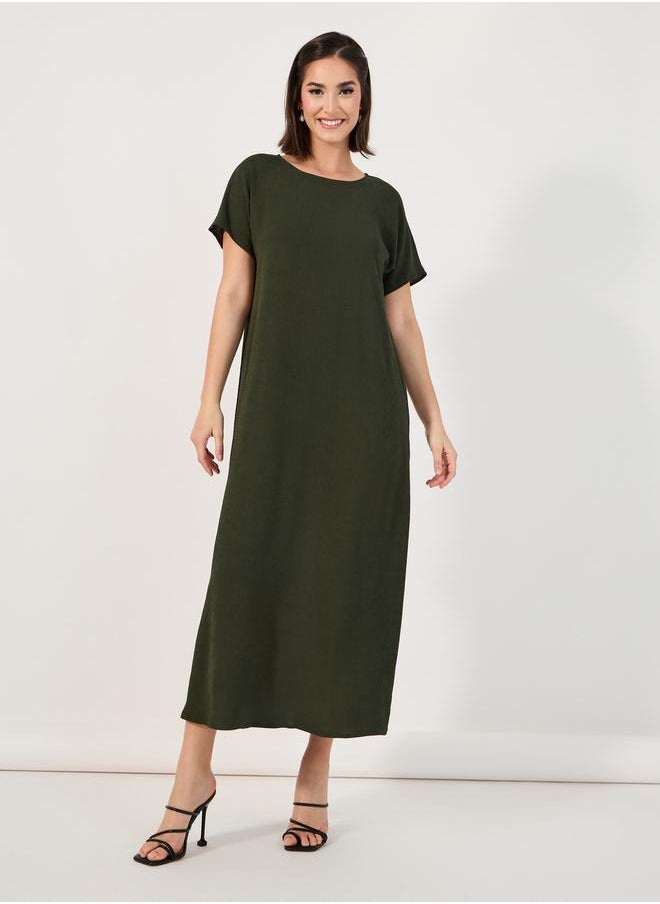 Styli Embroidery Edge Crepe Abaya with Under Dress Set  - Image 4