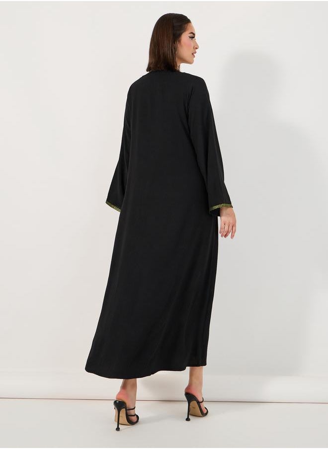 Styli Embroidery Edge Crepe Abaya with Under Dress Set  - Image 5