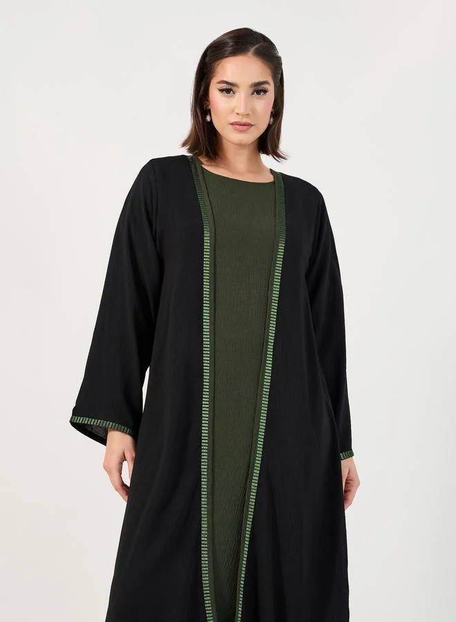 Amirah Embroidery Edge Crepe Abaya with Under Dress Set