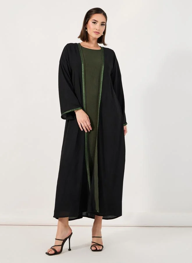 Amirah Embroidery Edge Crepe Abaya with Under Dress Set