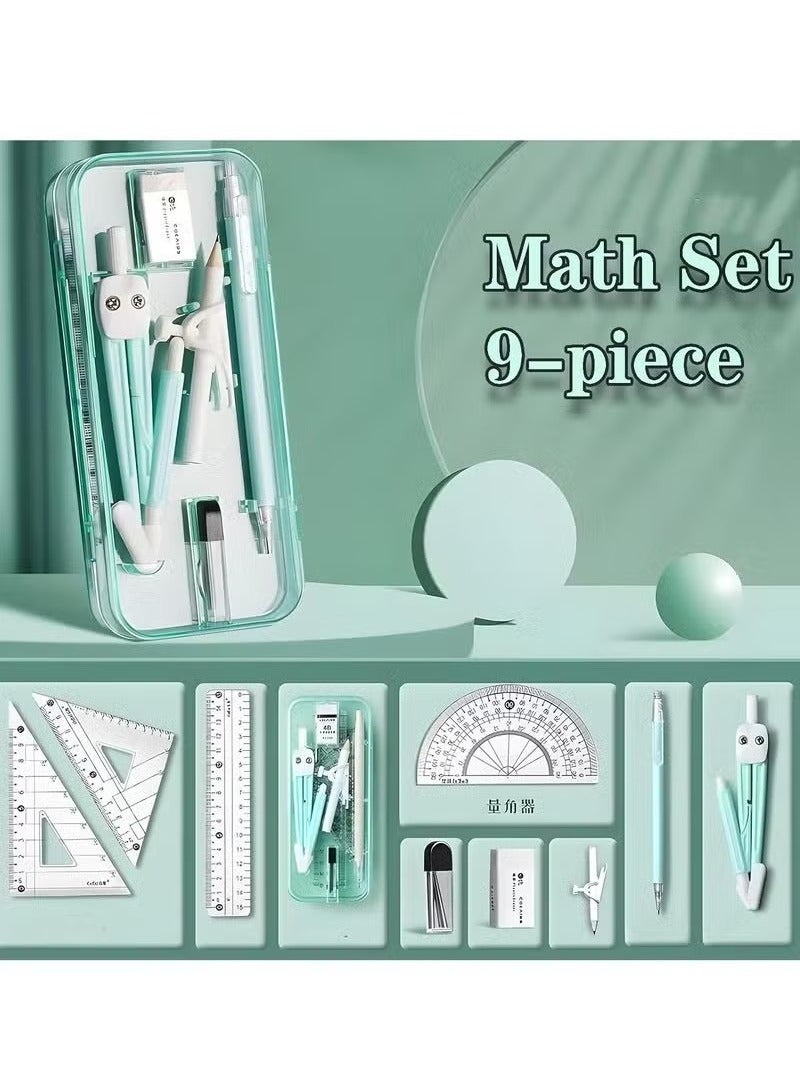 Generic Maths Kit - 9-Piece Geometry Drafting Compass Box Set with Protractor, Ruler,and More for Study, Drawing, Measuring  - Image 2