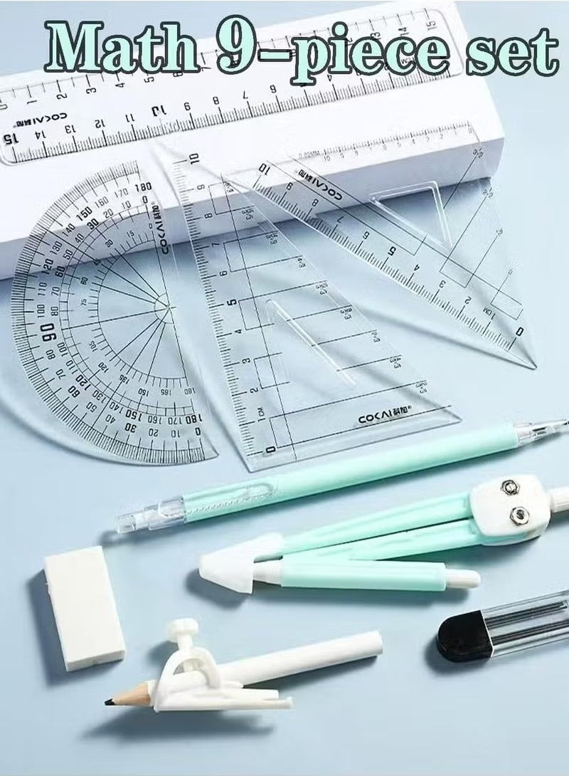 Generic Maths Kit - 9-Piece Geometry Drafting Compass Box Set with Protractor, Ruler,and More for Study, Drawing, Measuring  - Image 4