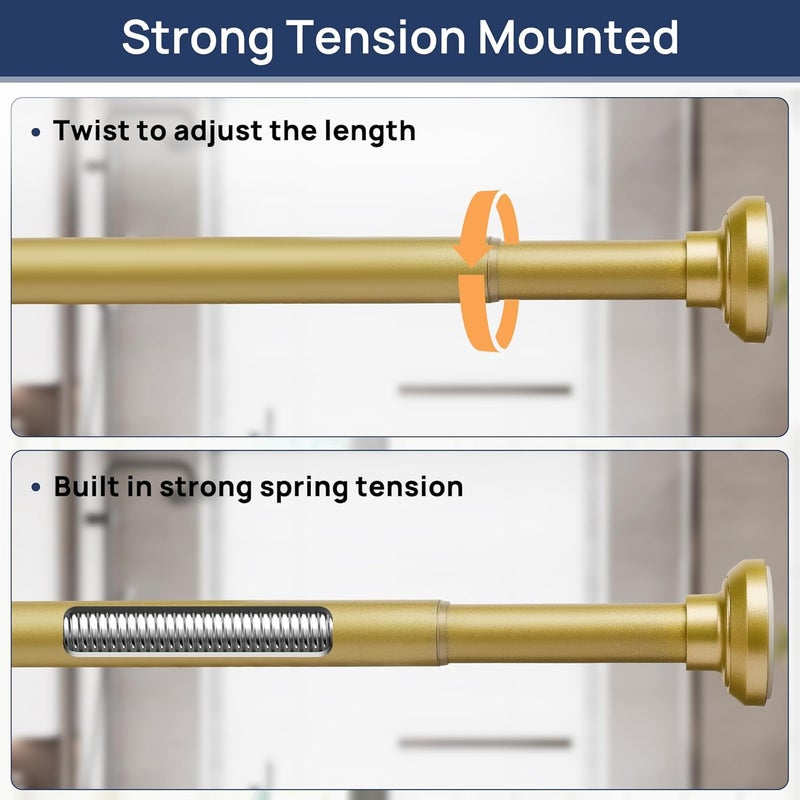 ENJOYBASICS Gold Shower Curtain Rod 30 to 76 Inches, Stainless Steel Adjustable Spring Tension Rods No Drill for Bathroom, Closet, Window, Room Divider, Never Rust, Non Slip - Image 3