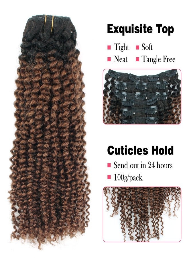 Sassina Thick Human Hair Kinky Culry Clip In Extensions for Black Women 1B Off Black Fading into Light Chocolate Brown 18 Inch Double Weft Clip in Hair Extensions 120g 7 Pieces with 17 Clips - Image 2