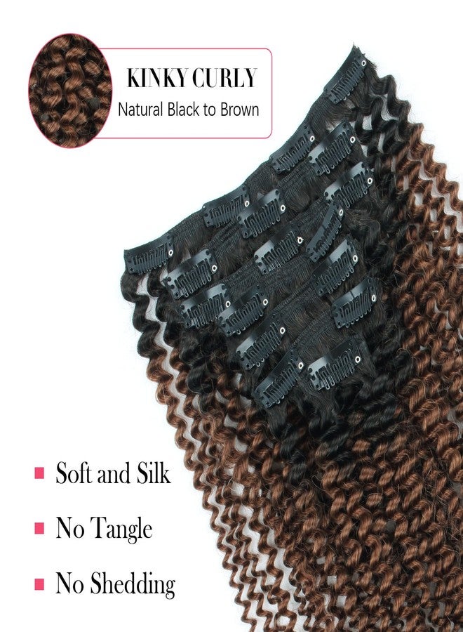 Sassina Thick Human Hair Kinky Culry Clip In Extensions for Black Women 1B Off Black Fading into Light Chocolate Brown 18 Inch Double Weft Clip in Hair Extensions 120g 7 Pieces with 17 Clips - Image 3