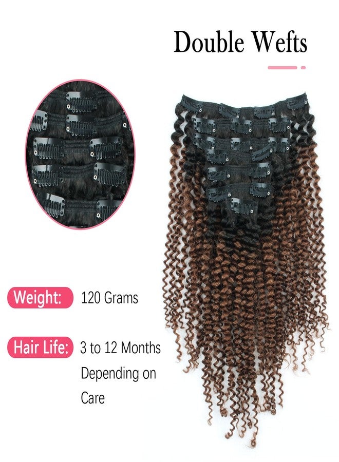 Sassina Thick Human Hair Kinky Culry Clip In Extensions for Black Women 1B Off Black Fading into Light Chocolate Brown 18 Inch Double Weft Clip in Hair Extensions 120g 7 Pieces with 17 Clips - Image 5