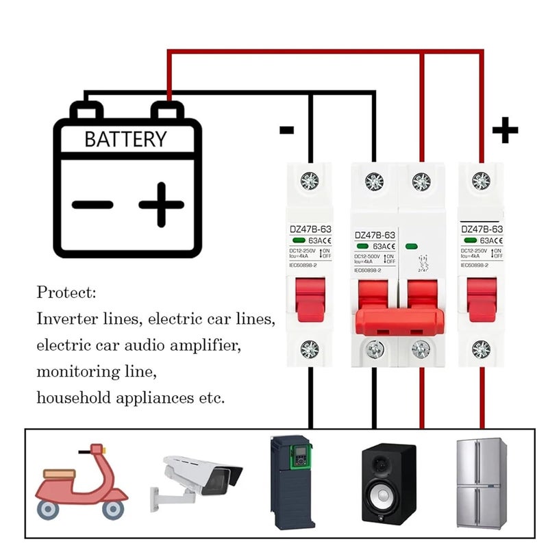 مقاطع دائرة حماية بطارية السيارة من الجهود DC 12V، 24V، 48V، 36V، DZ47؛ مفتاح حماية الأقطاب الموجبة والسالبة للجهد DC مع عزل (1P، 125A) - Image 4