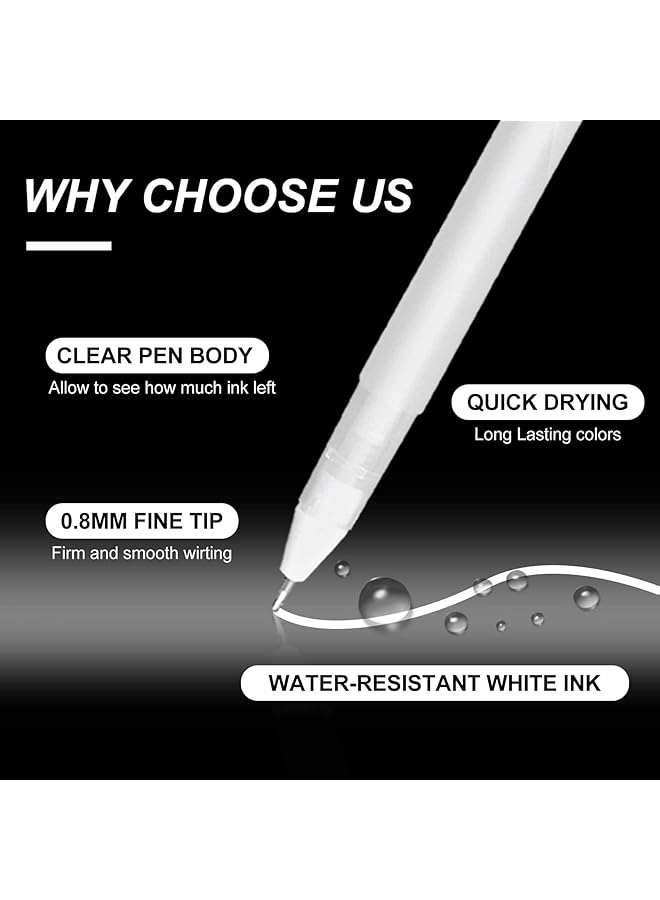 erorex White Gel Pens 6 Pcs Fine Point White Gel Pen Set For Artists With 0.8Mm Nibs White Rollerball Pens For Black Paper Sketching Drawing Adult Coloring Books Illustration Taking Notes - Image 3