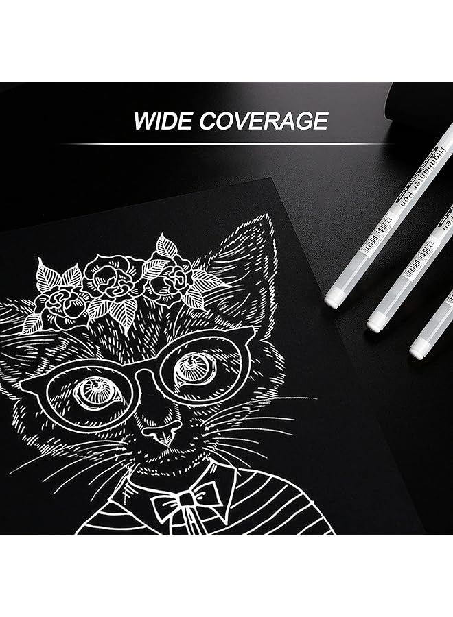 erorex White Gel Pens 6 Pcs Fine Point White Gel Pen Set For Artists With 0.8Mm Nibs White Rollerball Pens For Black Paper Sketching Drawing Adult Coloring Books Illustration Taking Notes - Image 4